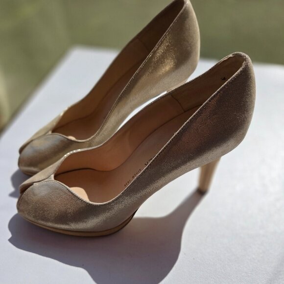 P323. Stunning Peter Kaiser Gold Peep-toe Heels |38 - Picture 2 of 4